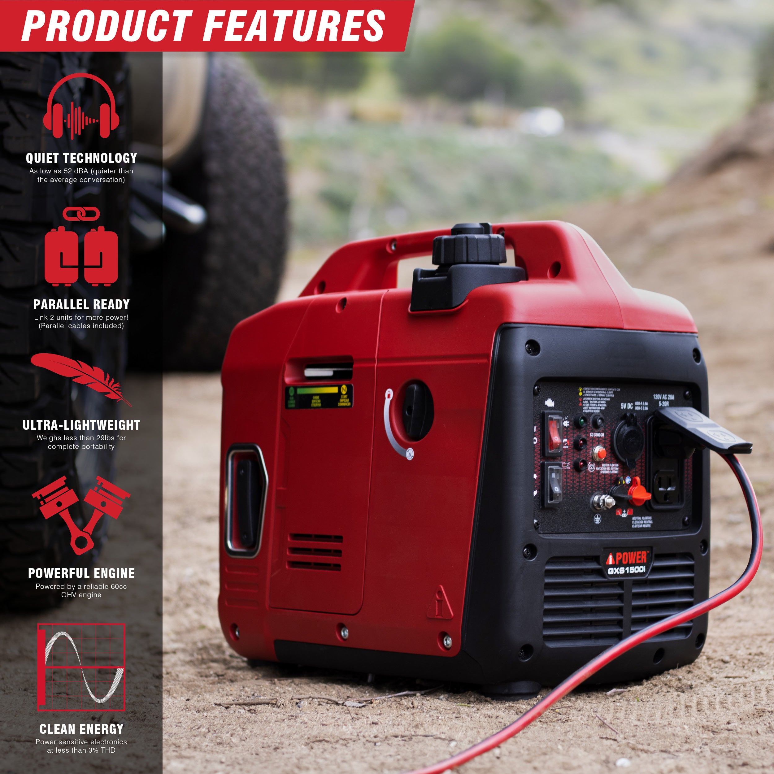 1500 Watt Portable Inverter Generator With CO Alert GXS1500i