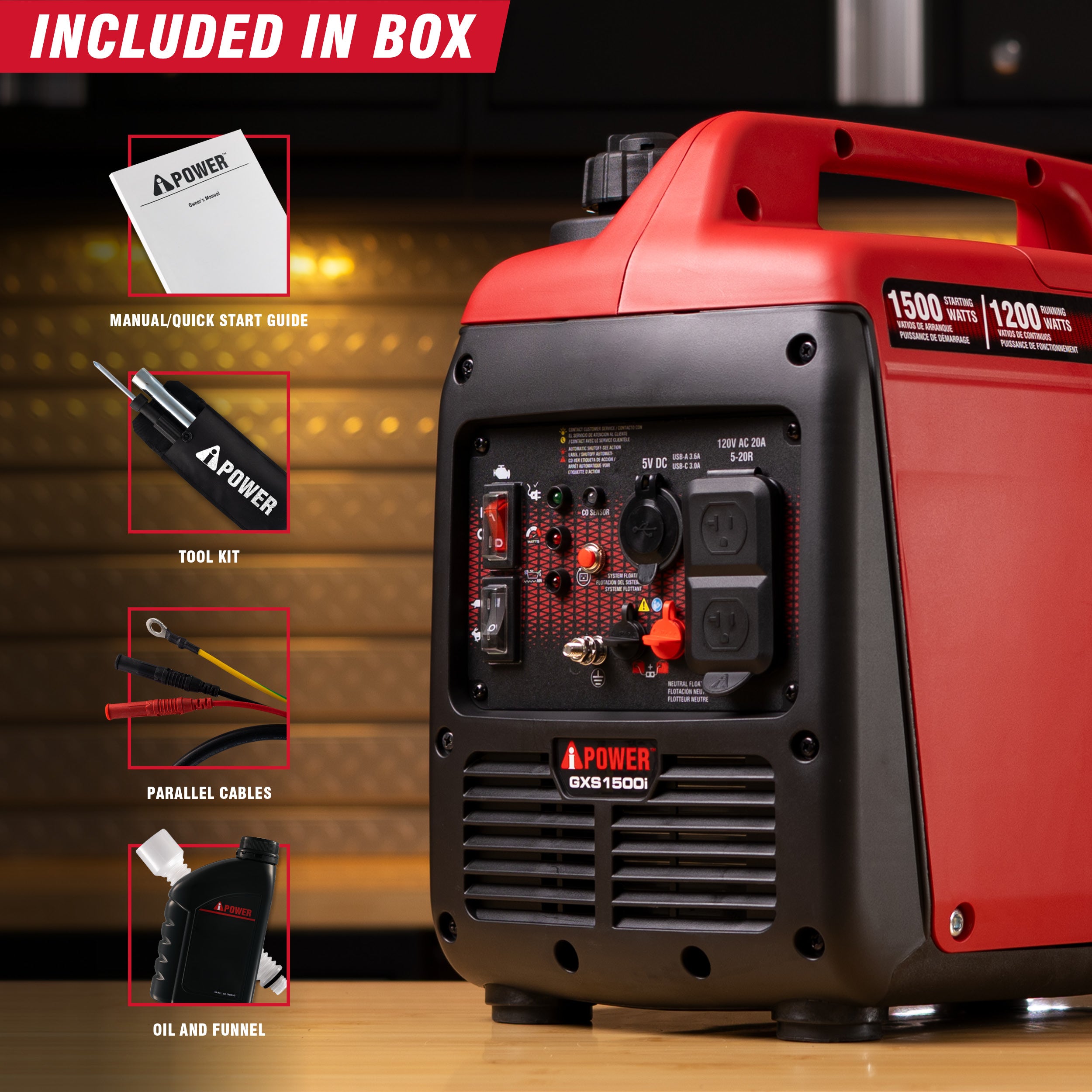 1500 Watt Portable Inverter Generator With CO Alert GXS1500i