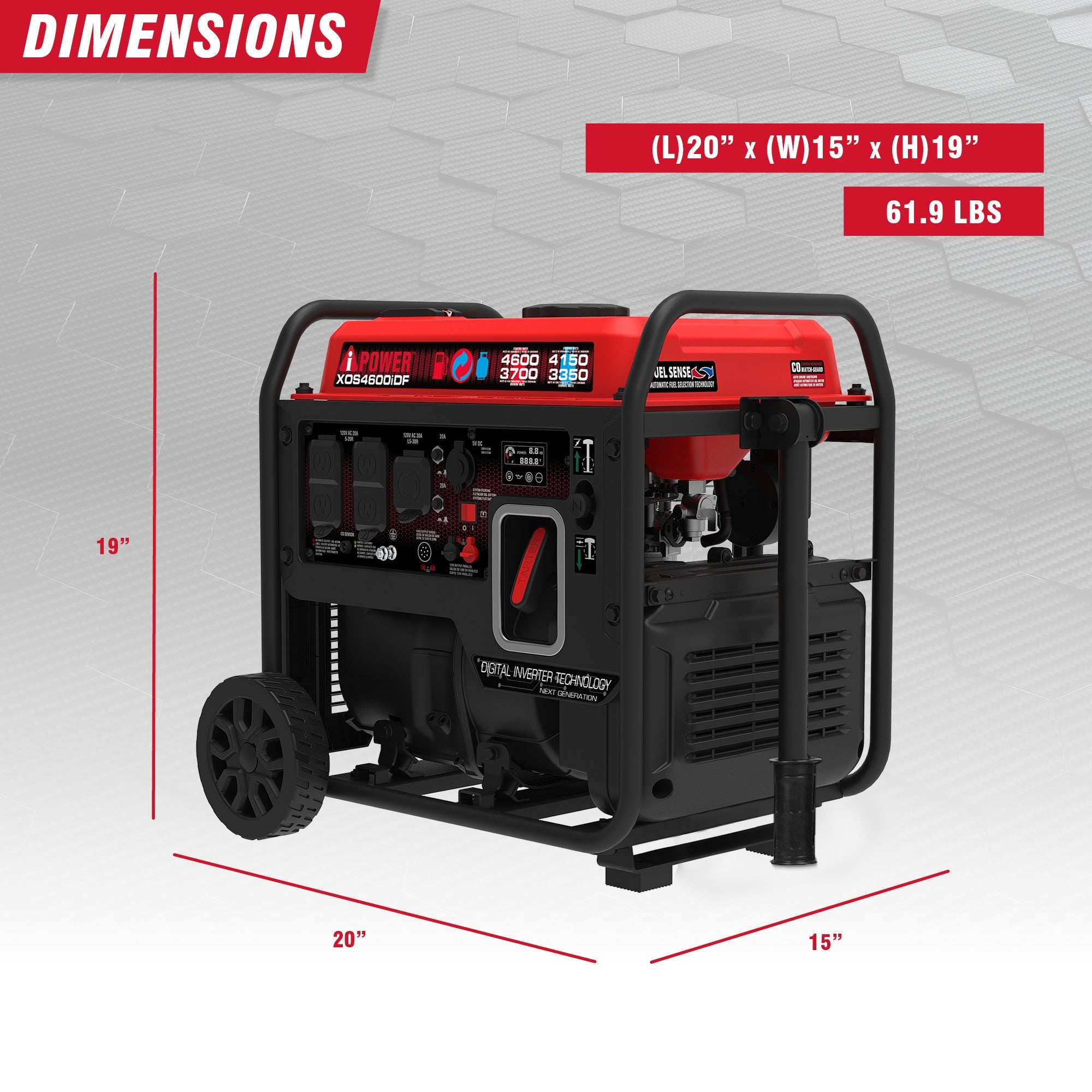 XOS4600iDF Dual Fuel Open Frame Inverter Generator