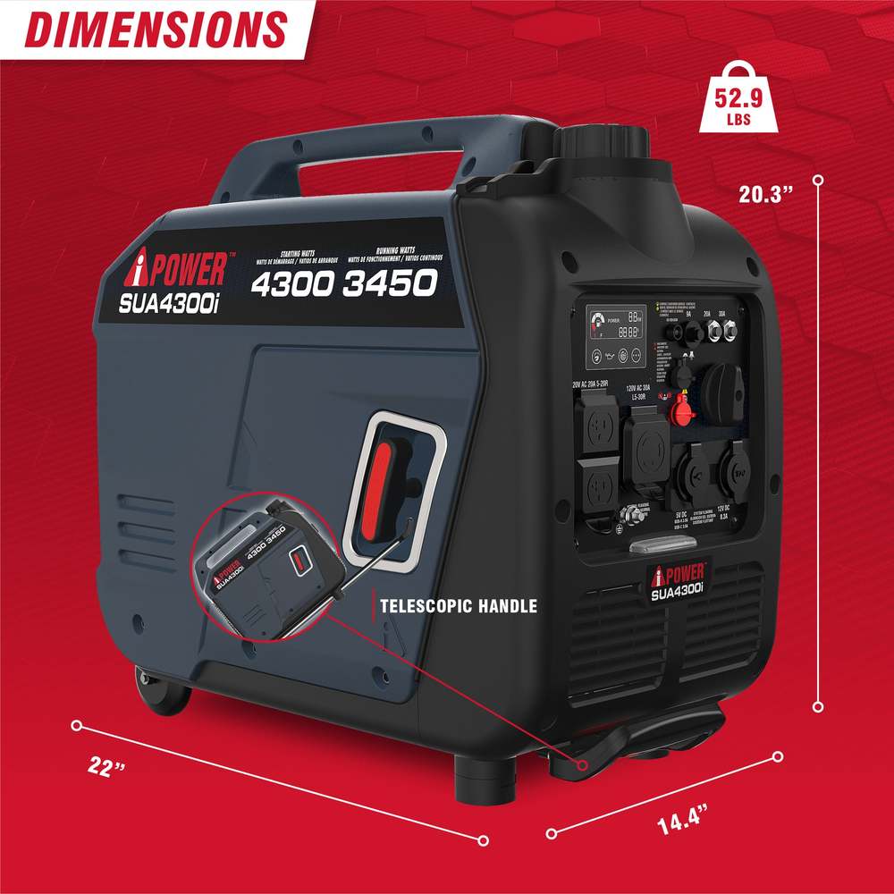 4300W Portable Inverter Generator With CO Alert & Llluminated SUA4300i