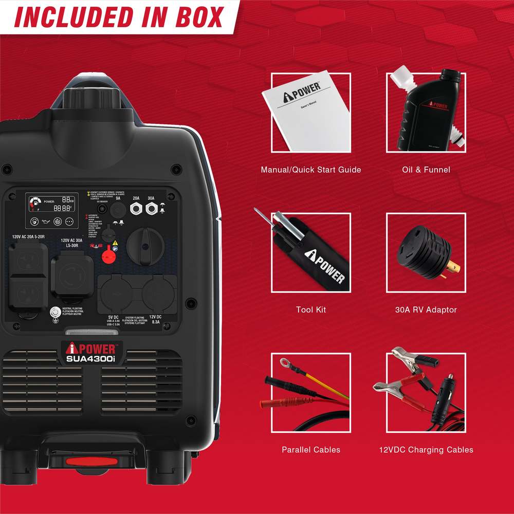 4300W Portable Inverter Generator With CO Alert & Llluminated SUA4300i