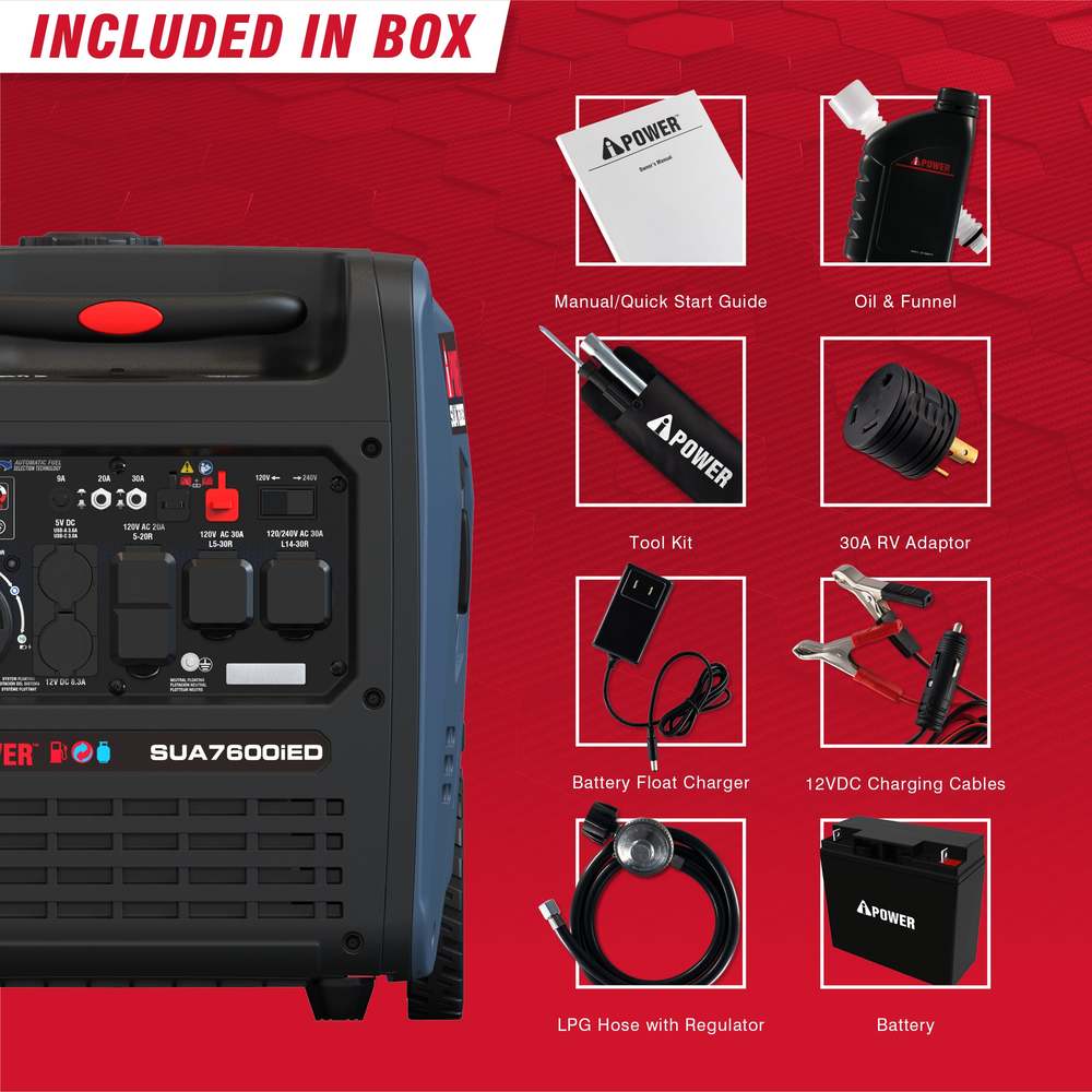 7600W Dual Fuel Portable Inverter Generator,Electric Start with CO Sentry SUA7600iED