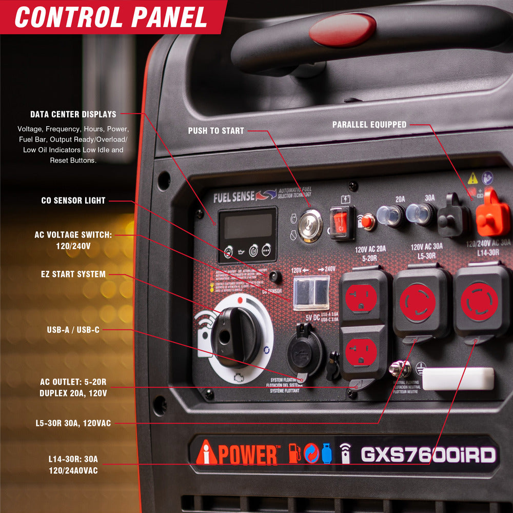 GXS7600iRD - Dual Fuel, Remote Start Inverter Generator