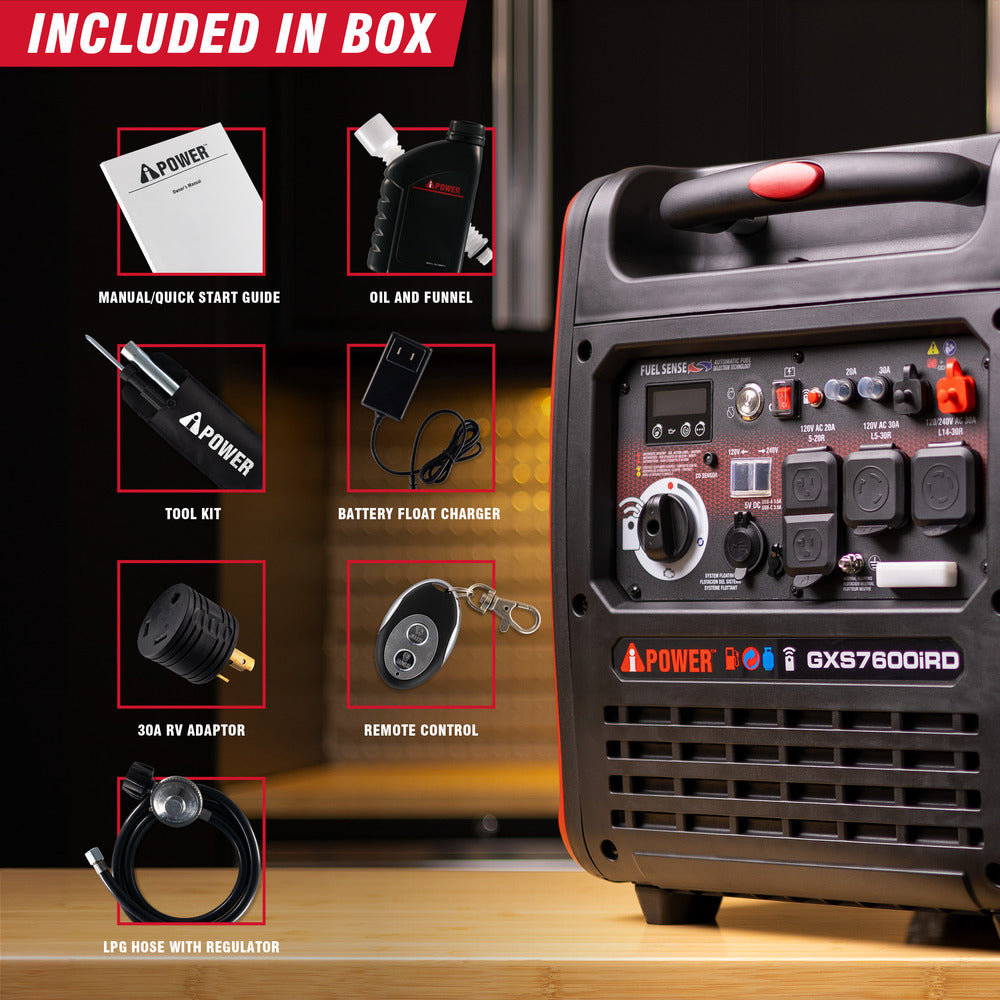GXS7600iRD - Dual Fuel, Remote Start Inverter Generator