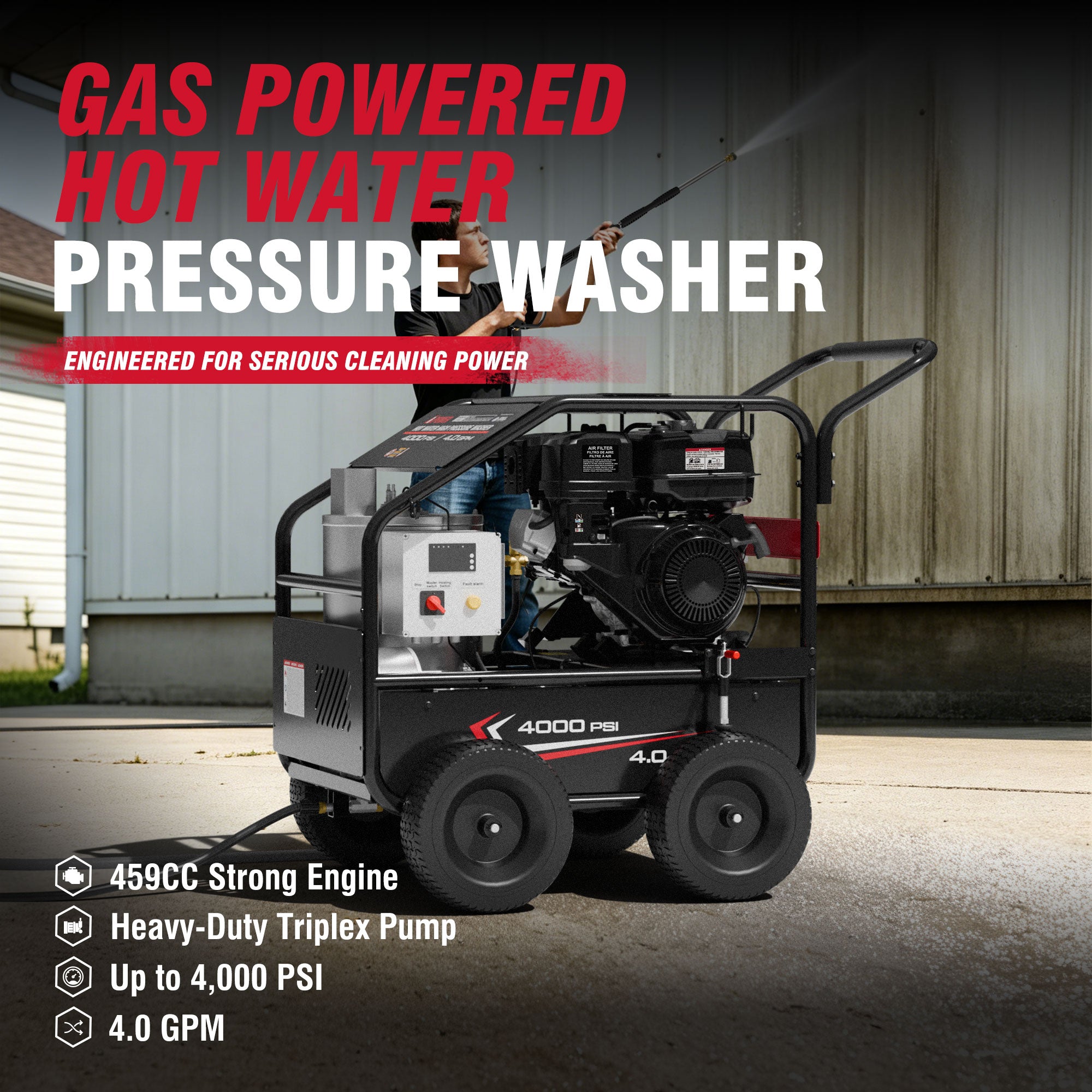 A-iPower Gas Hot Water Pressure Washer 4000 PSI 4.0 GPM with Diesel Heater EPA Certified, A4000