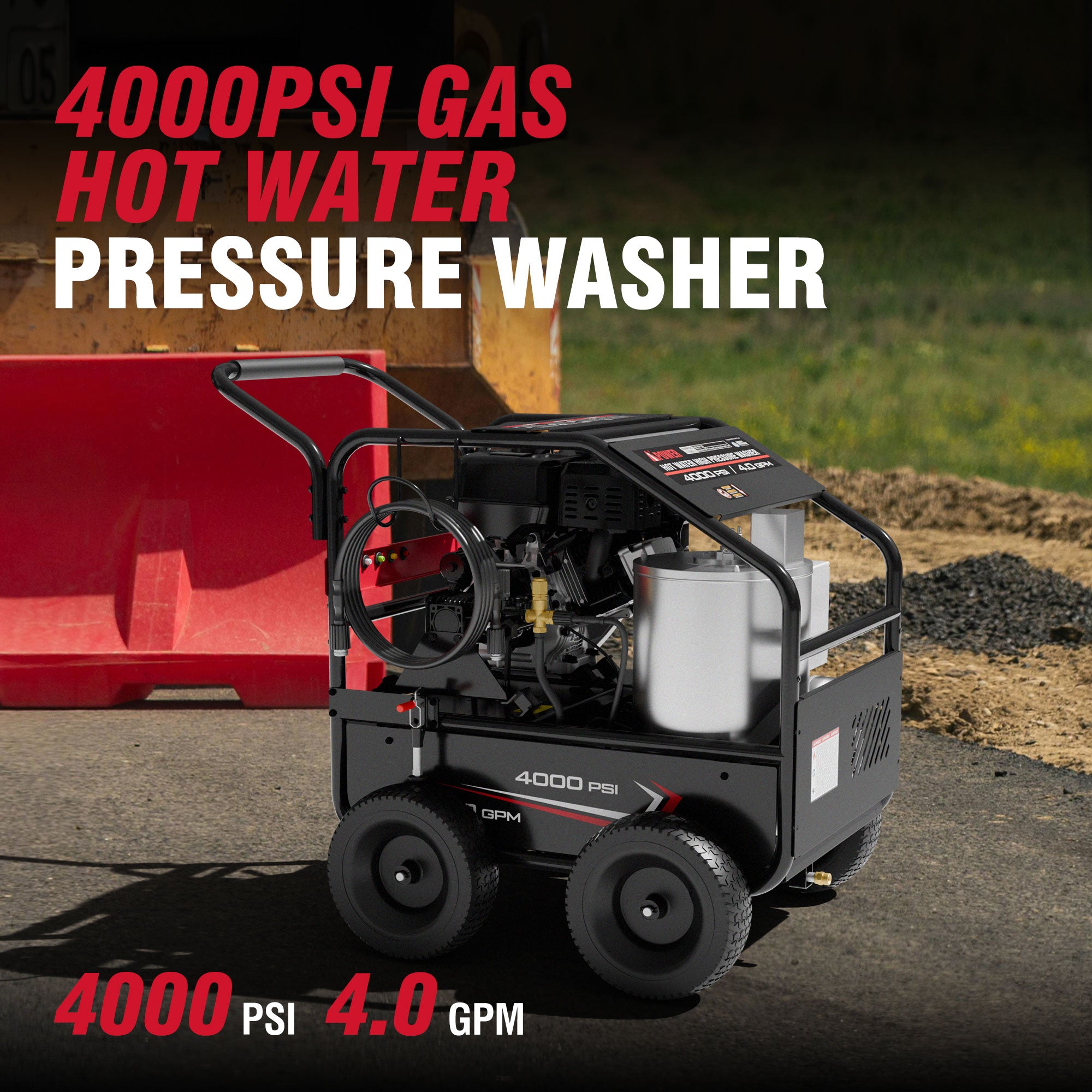 A-iPower Gas Hot Water Pressure Washer 4000 PSI 4.0 GPM with Diesel Heater EPA Certified, A4000