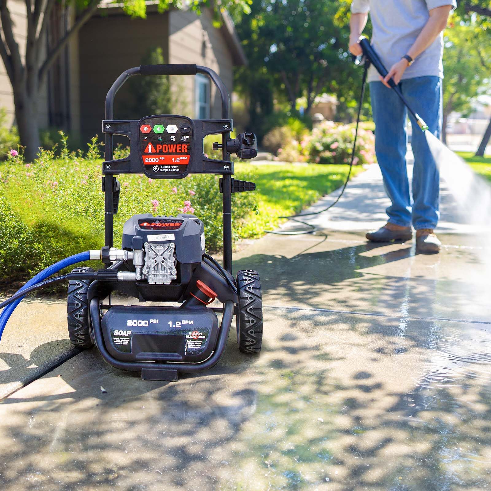 2000 PSI Electric Pressure Washer with 1.2 GPM Pump, Portable 25’ Hose & 4 Nozzles APW2000E