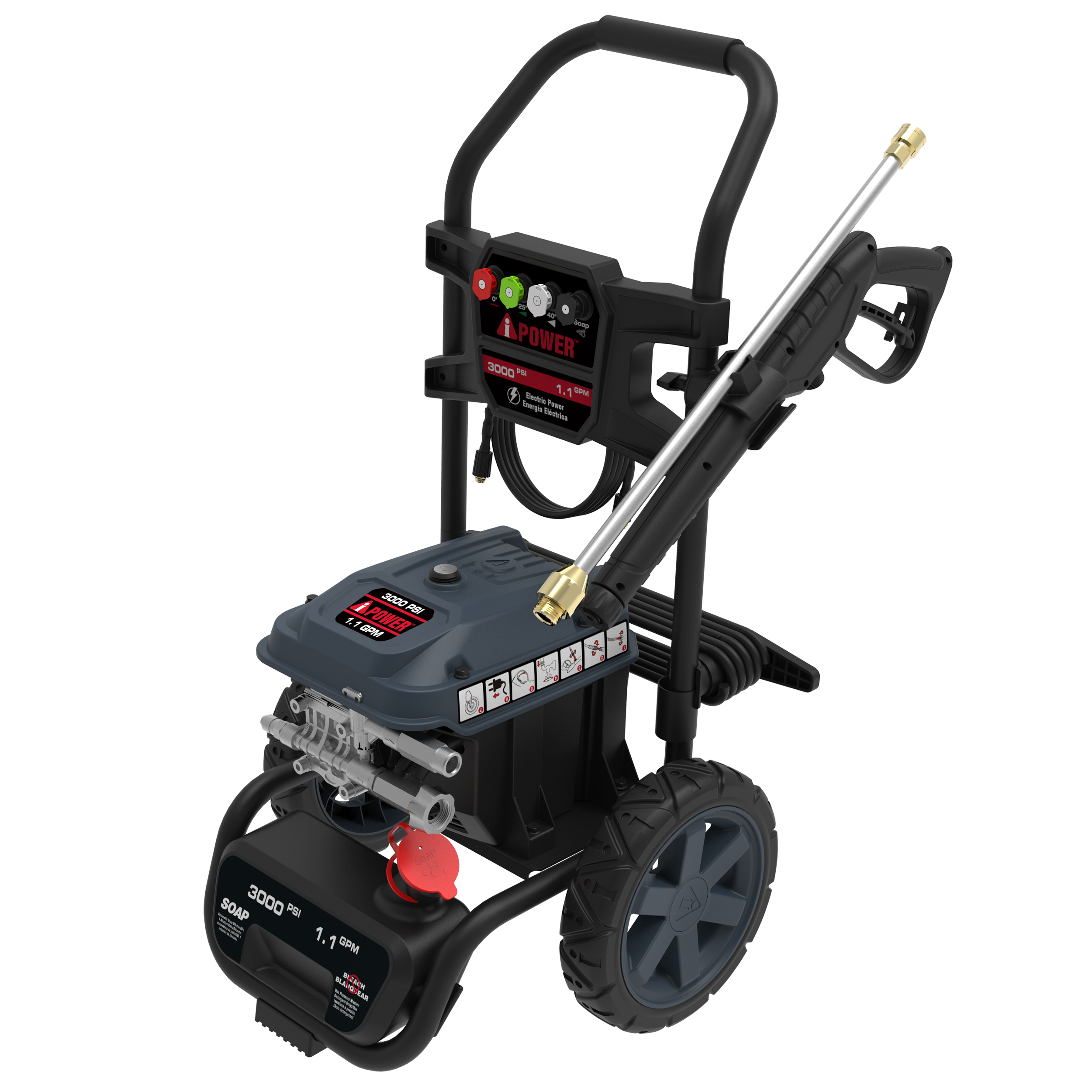 3000 PSI Electric Pressure Washer 1.1 GPM Portable High‑Pressure Cleaner with 25’ Hose & 4 Nozzles APW3000E