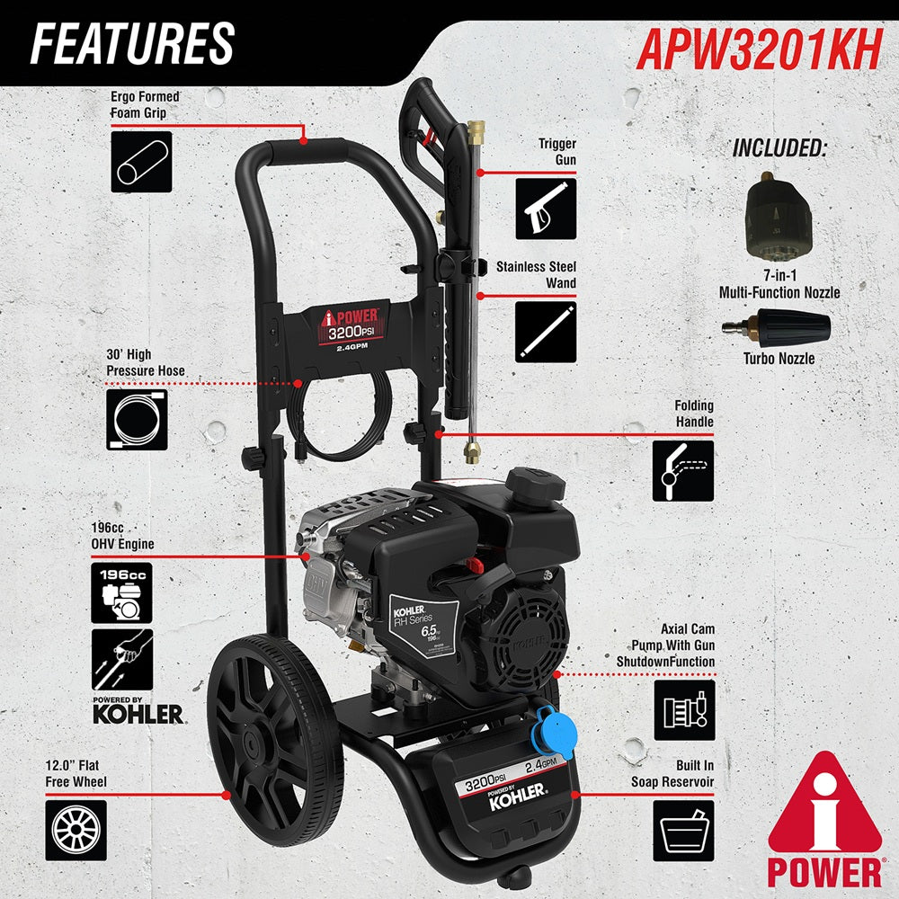 APW3200KH - 3200 PSI 2.40 GPM Gas Powered Kohler Engine Pressure Washer