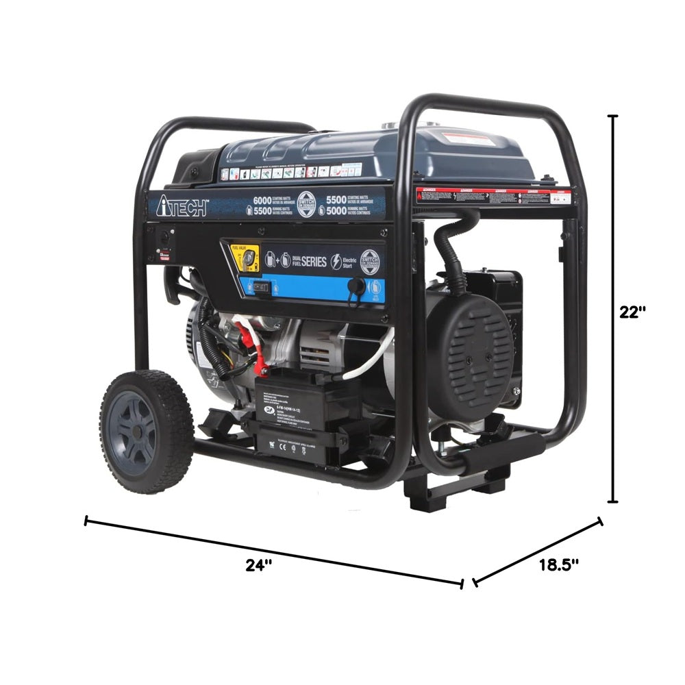 5000W / 6000W Portable Dual Fuel Generator , Electric Start, Gas & Propane Powered, CO Sensor AT10-260001