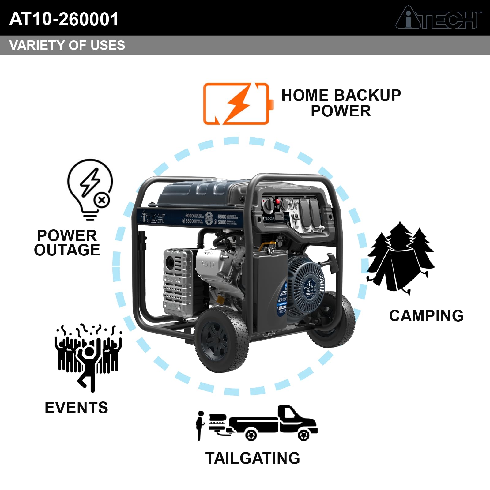 5000W / 6000W Portable Dual Fuel Generator , Electric Start, Gas & Propane Powered, CO Sensor AT10-260001