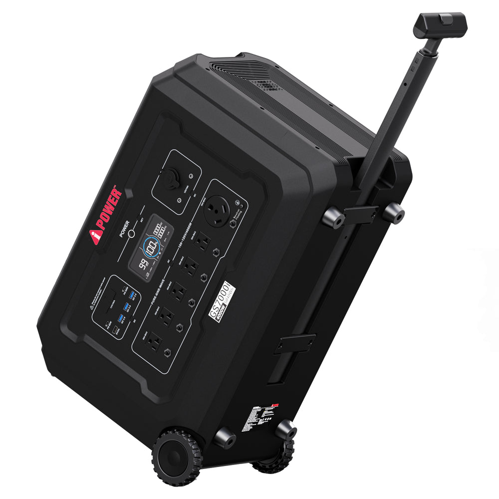 GS7000i 5040Wh Portable Power Station, 4000W Output, 7000W Peak, LiFePO4 Battery, 2100W Solar, 30A RV Ready