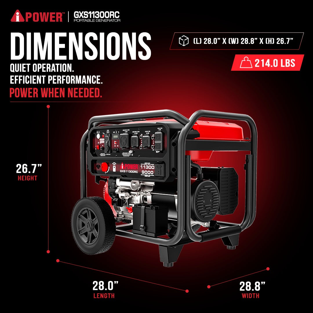 11300 Watt Portable Gas Generator with Remote Start, 50 Amp Generator for Home Backup, RV & Jobsite - GXS11300RC