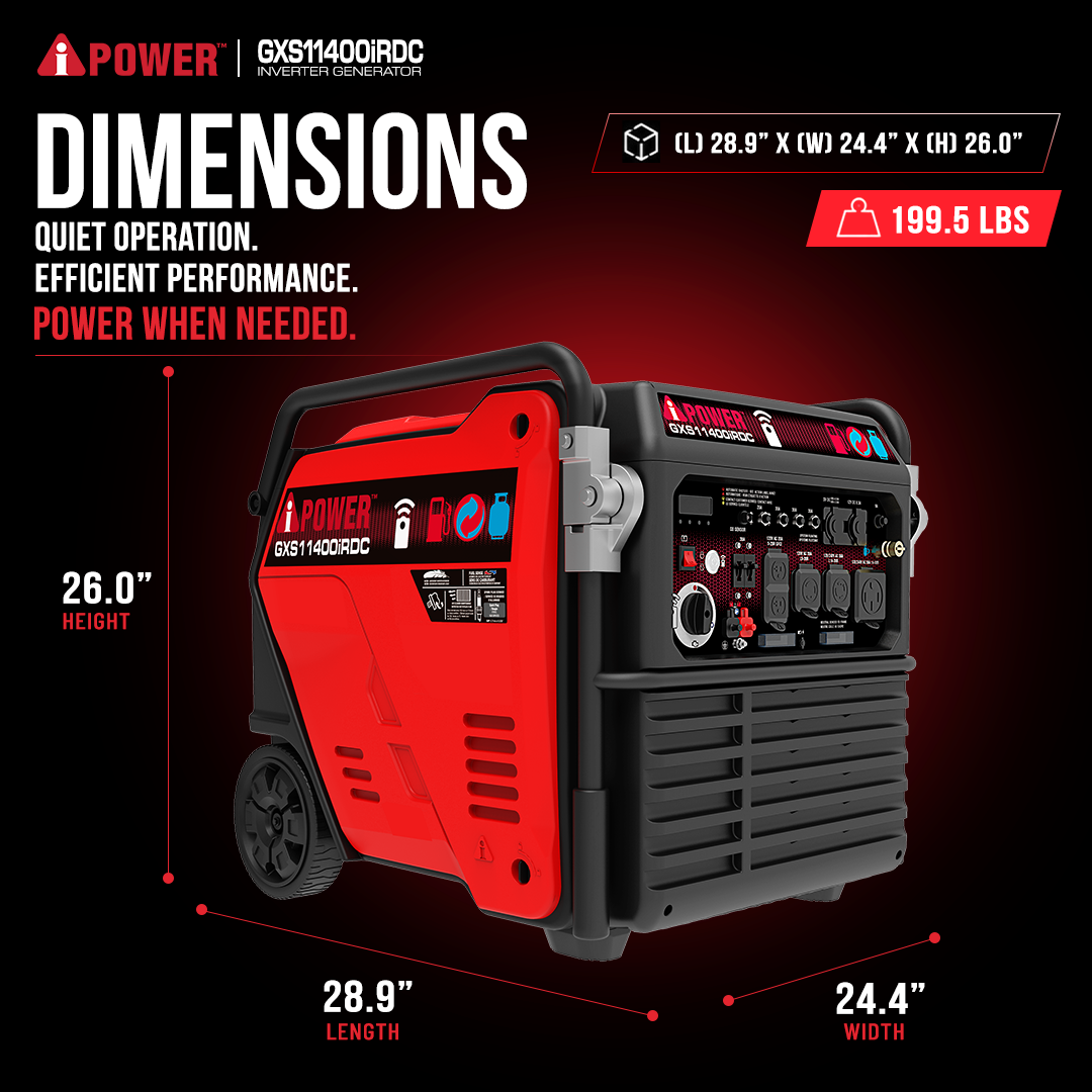 11400 Watt Dual Fuel Inverter Generator with Remote Start, Quiet Portable Electric Generator for Whole House Backup, RV & Jobsite-GXS11400iRDC