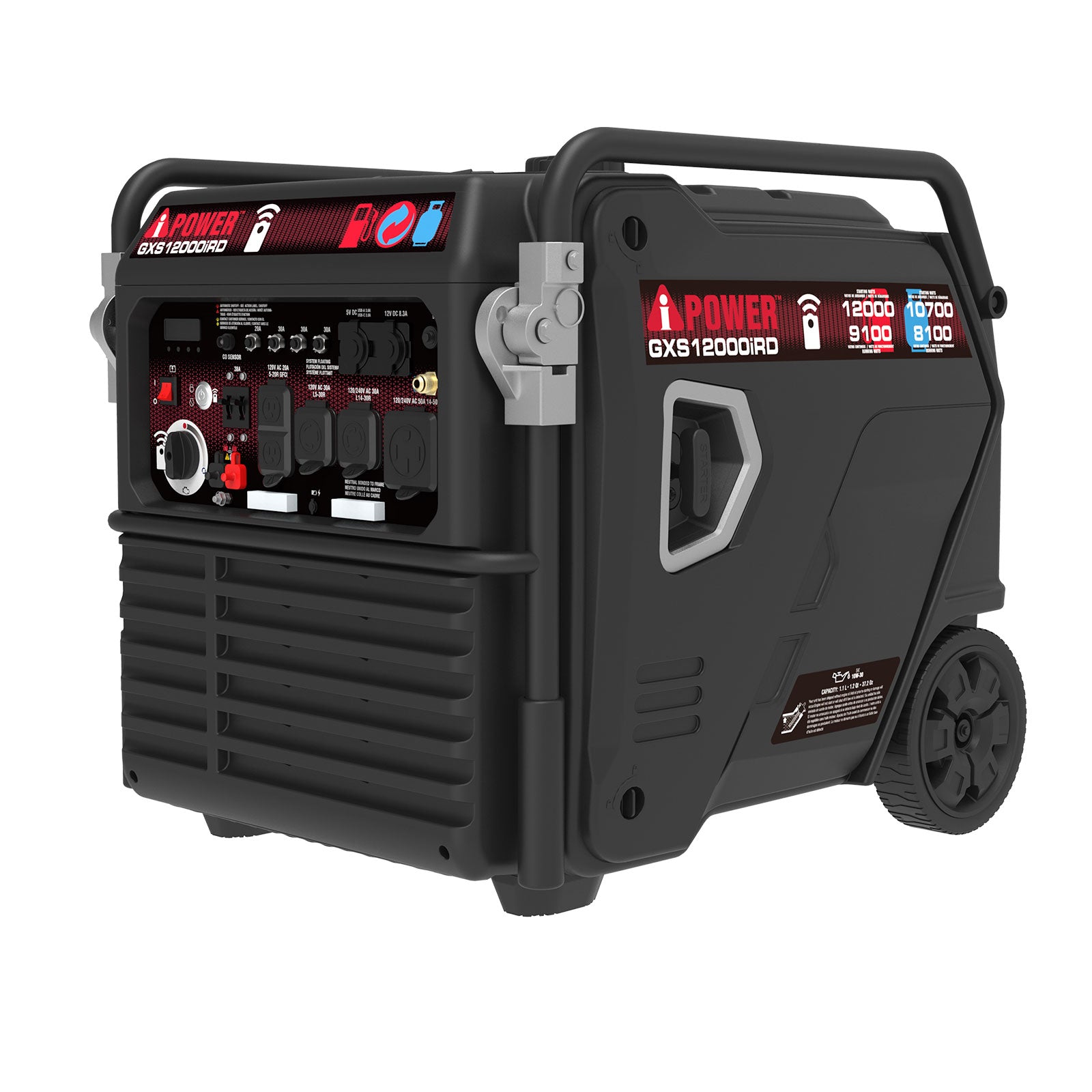 GXS12000iRD 12000 Watts Dual Fuel Portable Inverter Generator, Gas & Propane Powered, Remote Electric Start,for Home Backup & Emergency Ready, Job Site, RV