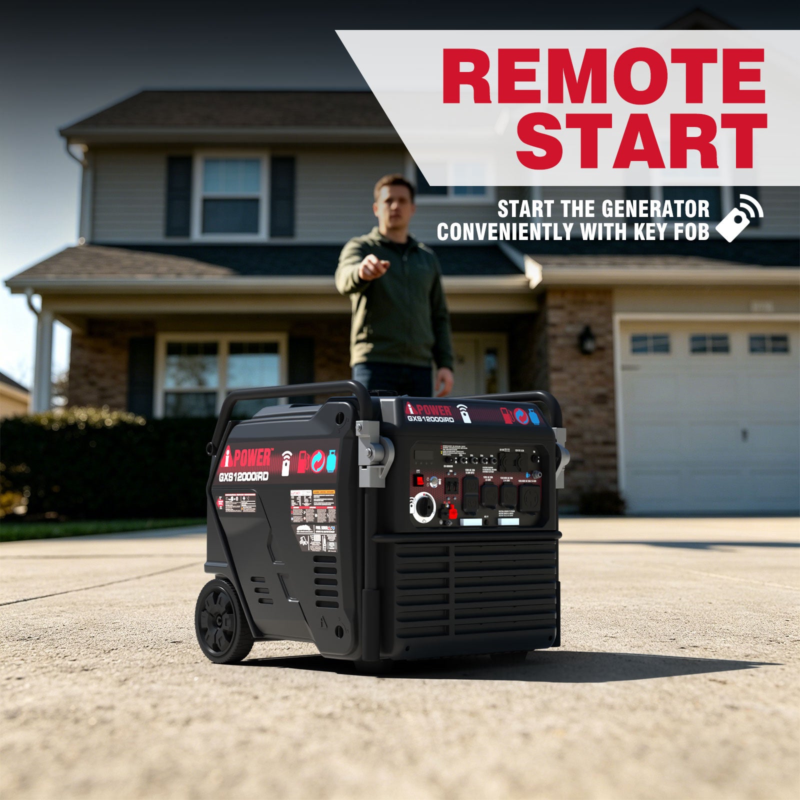 GXS12000iRD 12000 Watts Dual Fuel Portable Inverter Generator, Gas & Propane Powered, Remote Electric Start,for Home Backup & Emergency Ready, Job Site, RV