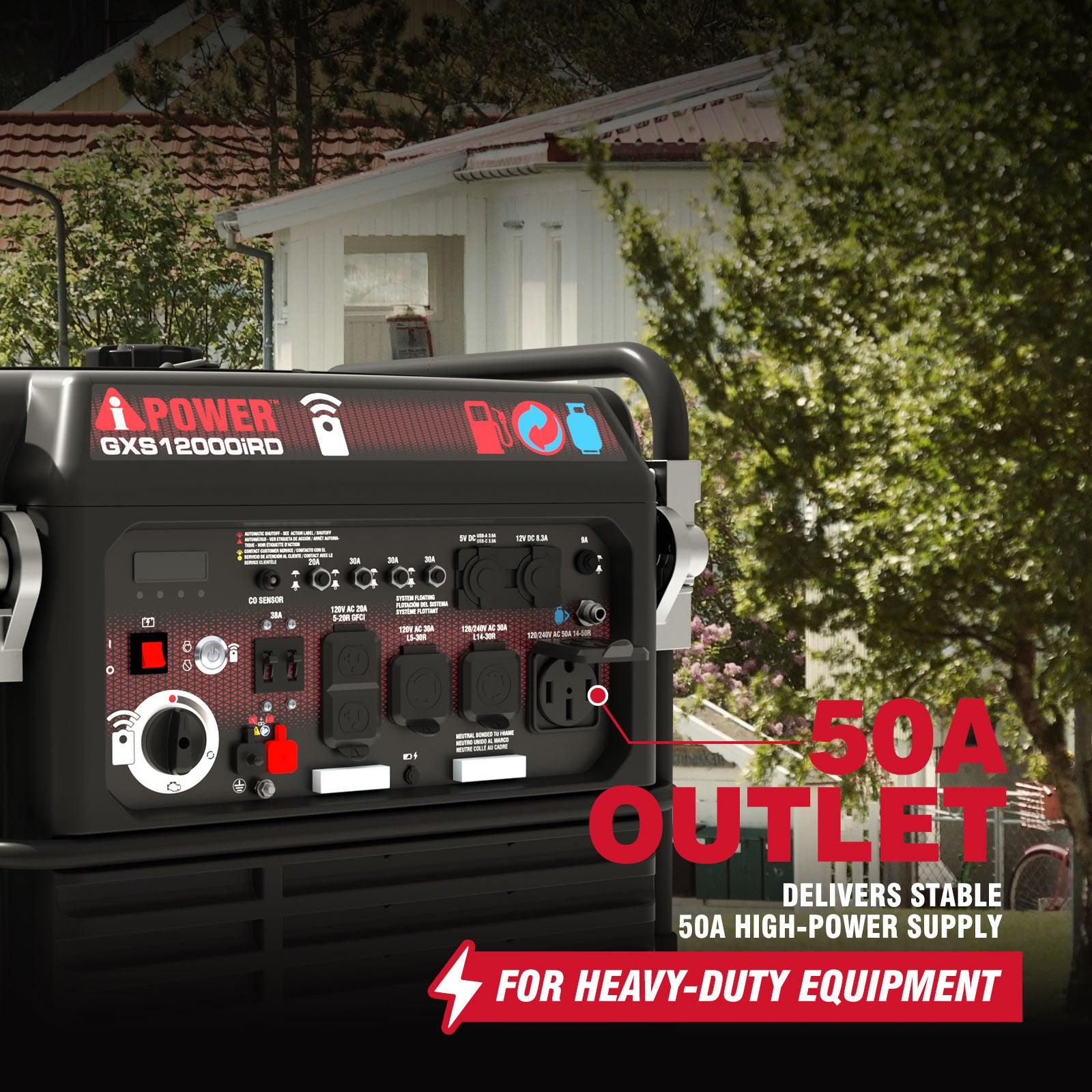 GXS12000iRD 12000 Watts Dual Fuel Portable Inverter Generator, Gas & Propane Powered, Remote Electric Start,for Home Backup & Emergency Ready, Job Site, RV