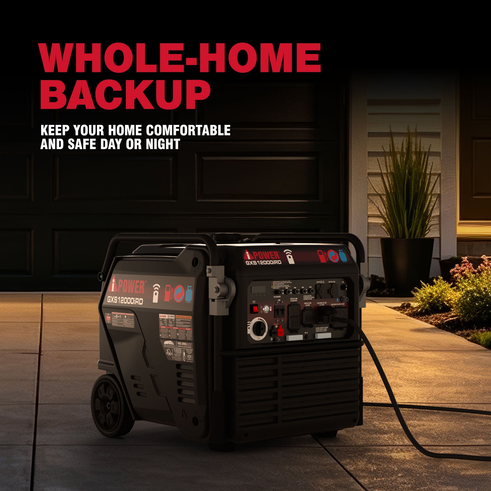 GXS12000iRD 12000 Watts Dual Fuel Portable Inverter Generator, Gas & Propane Powered, Remote Electric Start,for Home Backup & Emergency Ready, Job Site, RV