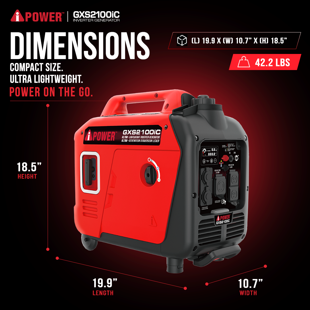 2100W Portable Inverter Generator, 1700 Running Watts, Ultra Lightweight, RV Ready, Camping & Home Backup-GXS2100iC