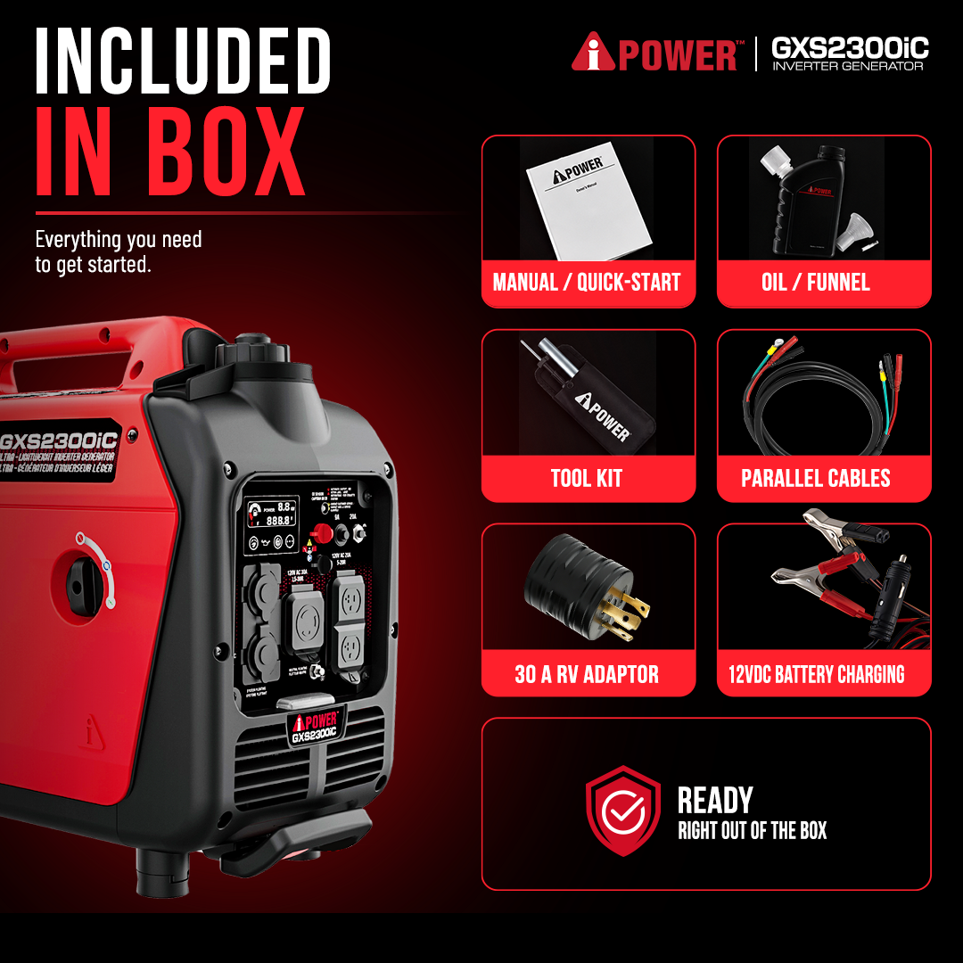 2300 Watt Silent Inverter Generator with CO Sensor, Ultra-Light Portable Gas Generator for Camping, RV & Home Backup-GXS2300iC