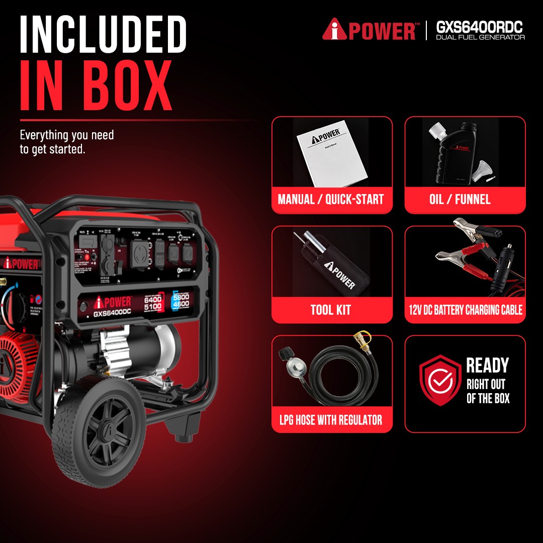 6400 Watt Dual Fuel Portable Generator with CO Sensor, Gas & Propane Generator for Home Backup, RV & Jobsite - GXS6400DC