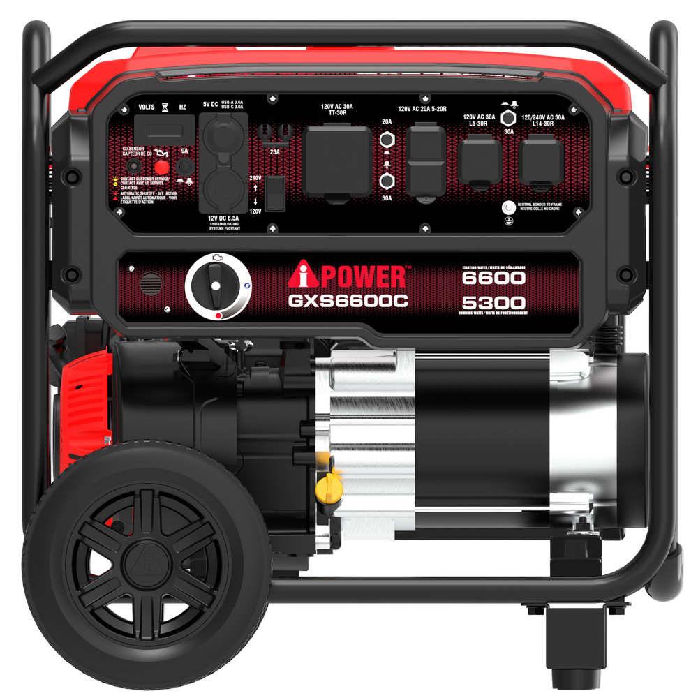 6600-Watt Portable Generator with Folding Handle and Flat-Free Wheels GXS6600C