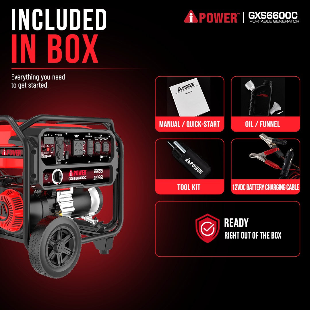 6600-Watt Portable Generator with Folding Handle and Flat-Free Wheels GXS6600C