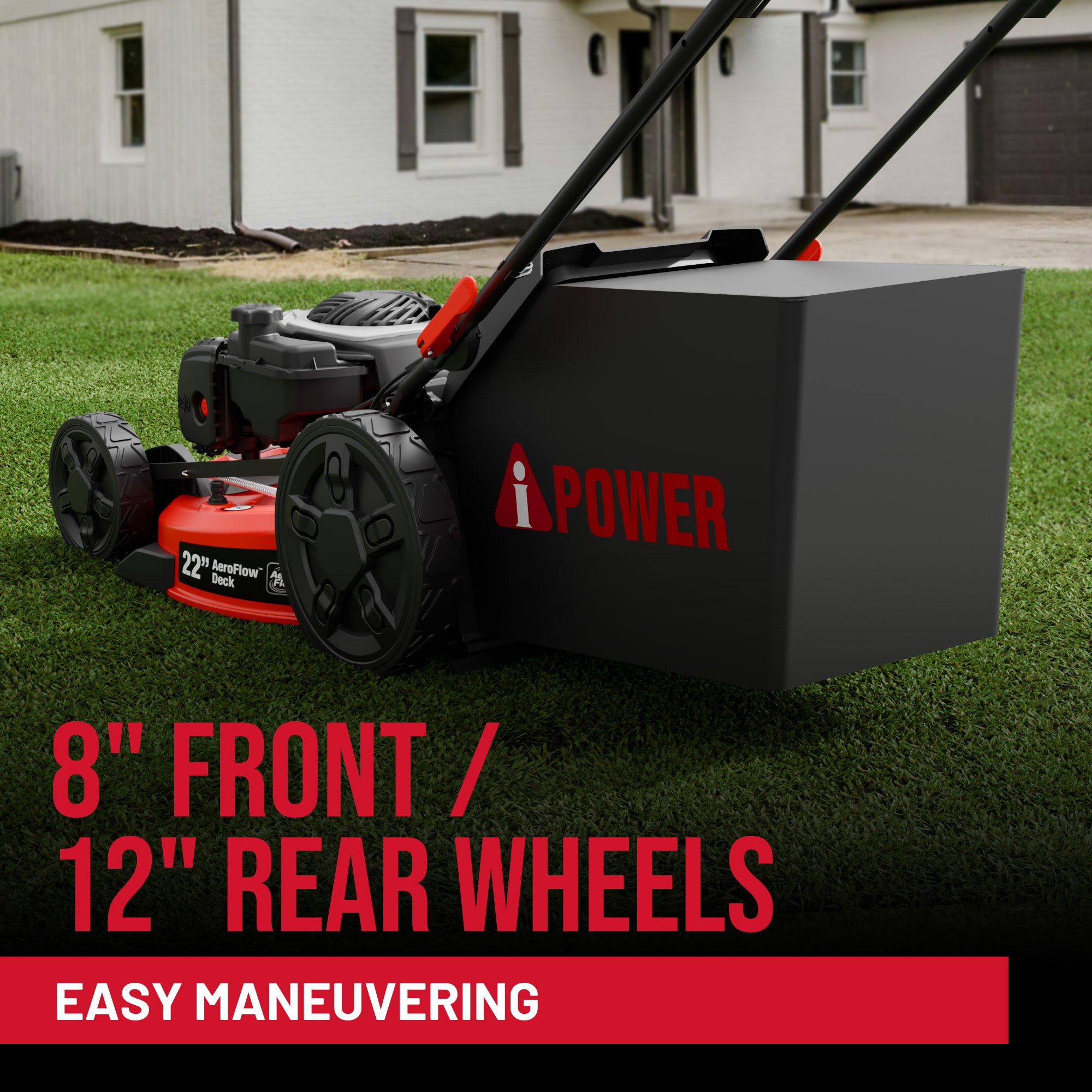 A-iPower 22'' Self-Propelled RWD Walk Behind Mower with Aero Flow™ Deck 3 in 1 Bag & Mulching & Side Discharge with 6 Position Adjustable Height-LM3N1-SPR