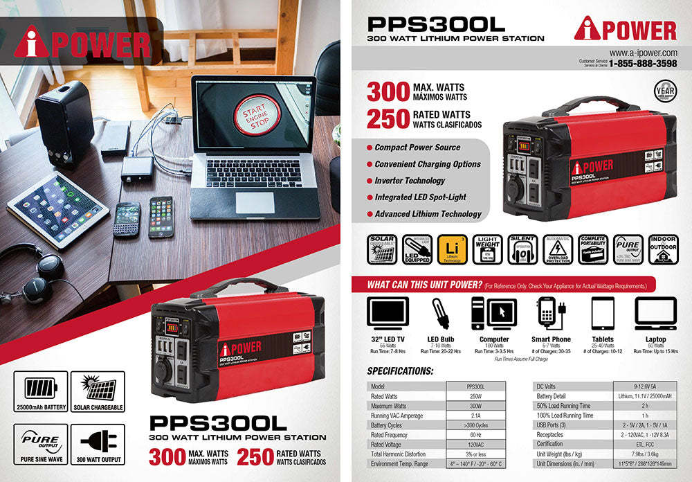 300Wh Portable Lithium Power Station Mobile Battery Generator PPS300L