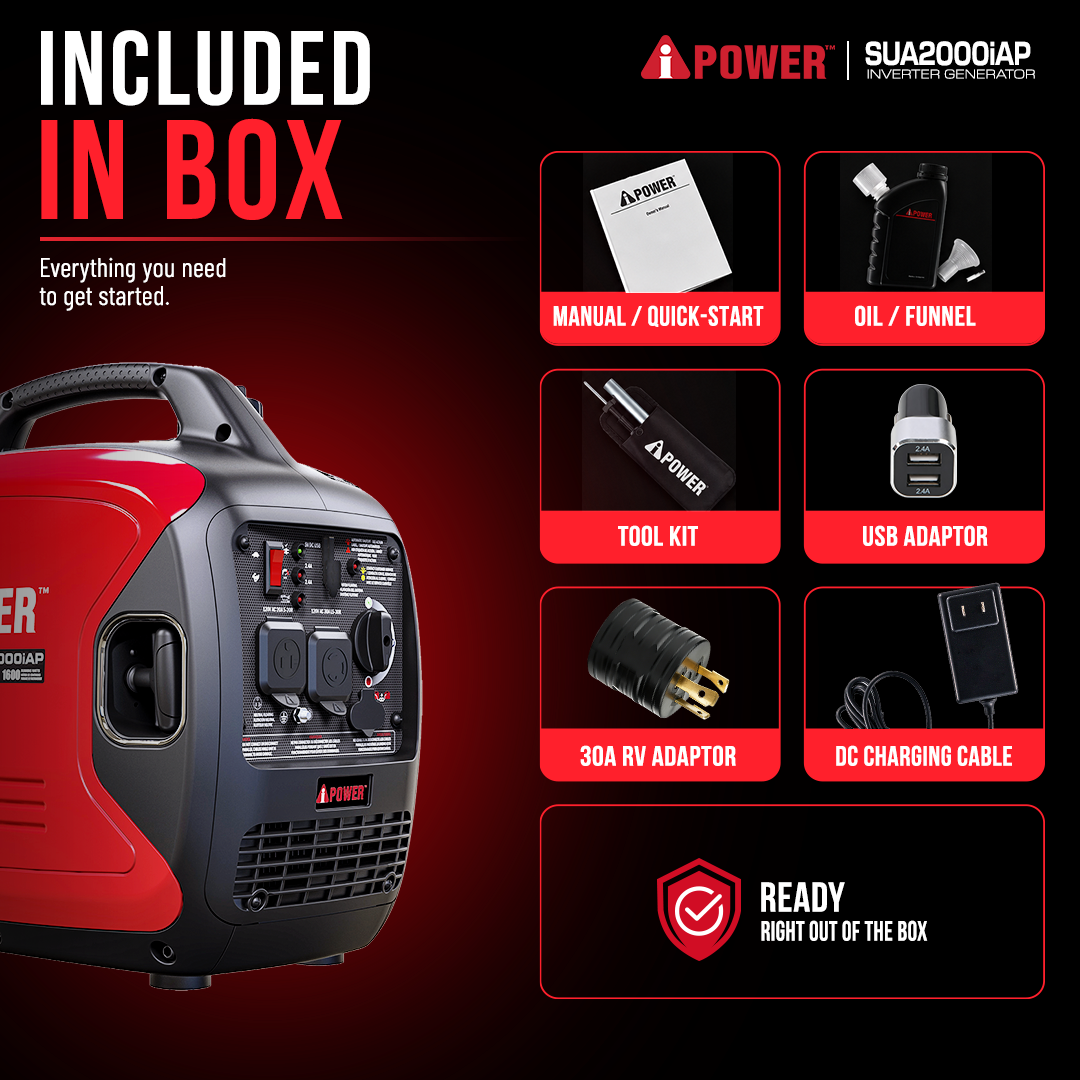 2000 Watt Silent Inverter Generator, Quiet Portable Gas Generator for Camping, RV & Home Backup (SUA2000iAP)