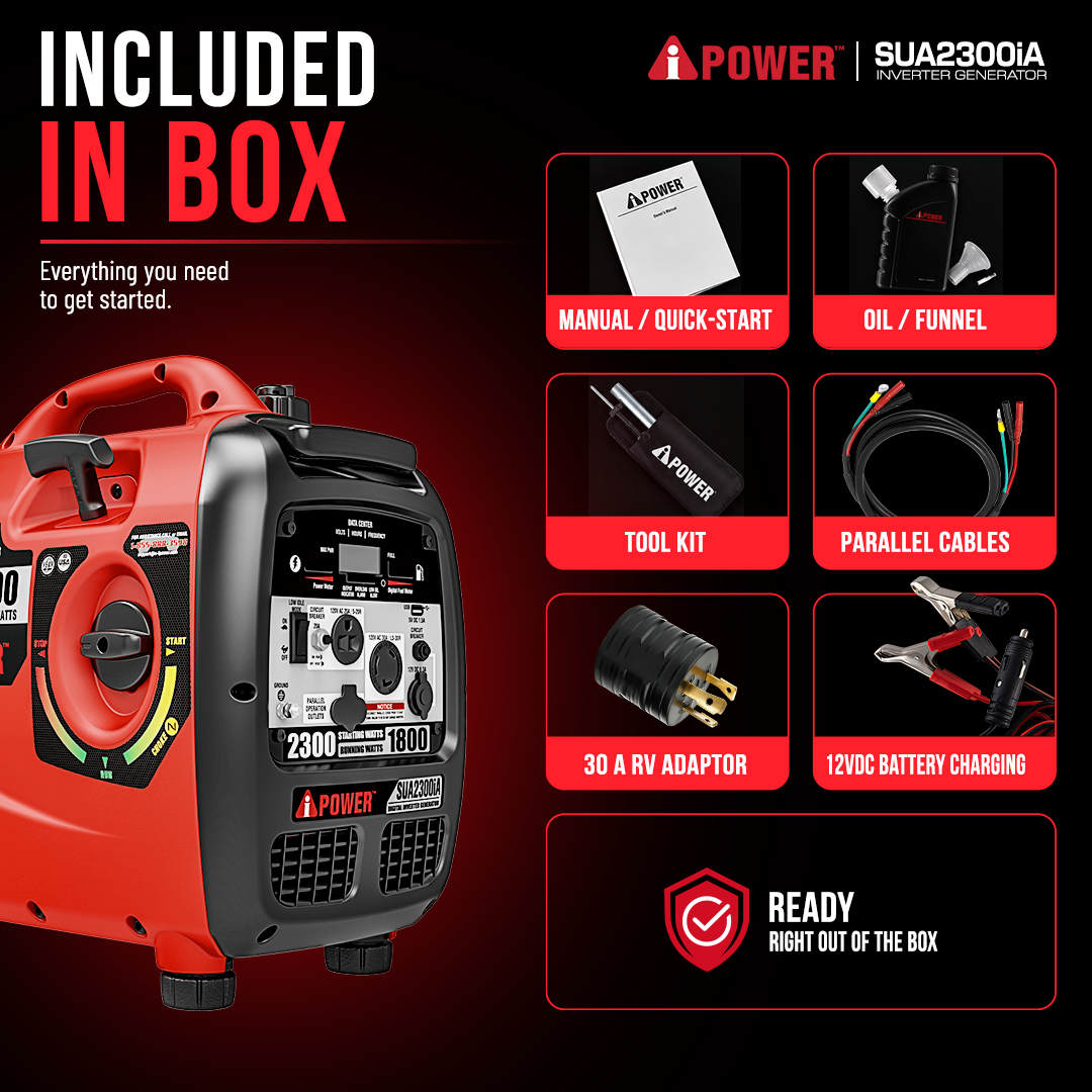 2300 Watt Quiet Inverter Generator, Portable Gas Generator with Wheels for Camping, RV & Home Backup-SUA2300iA
