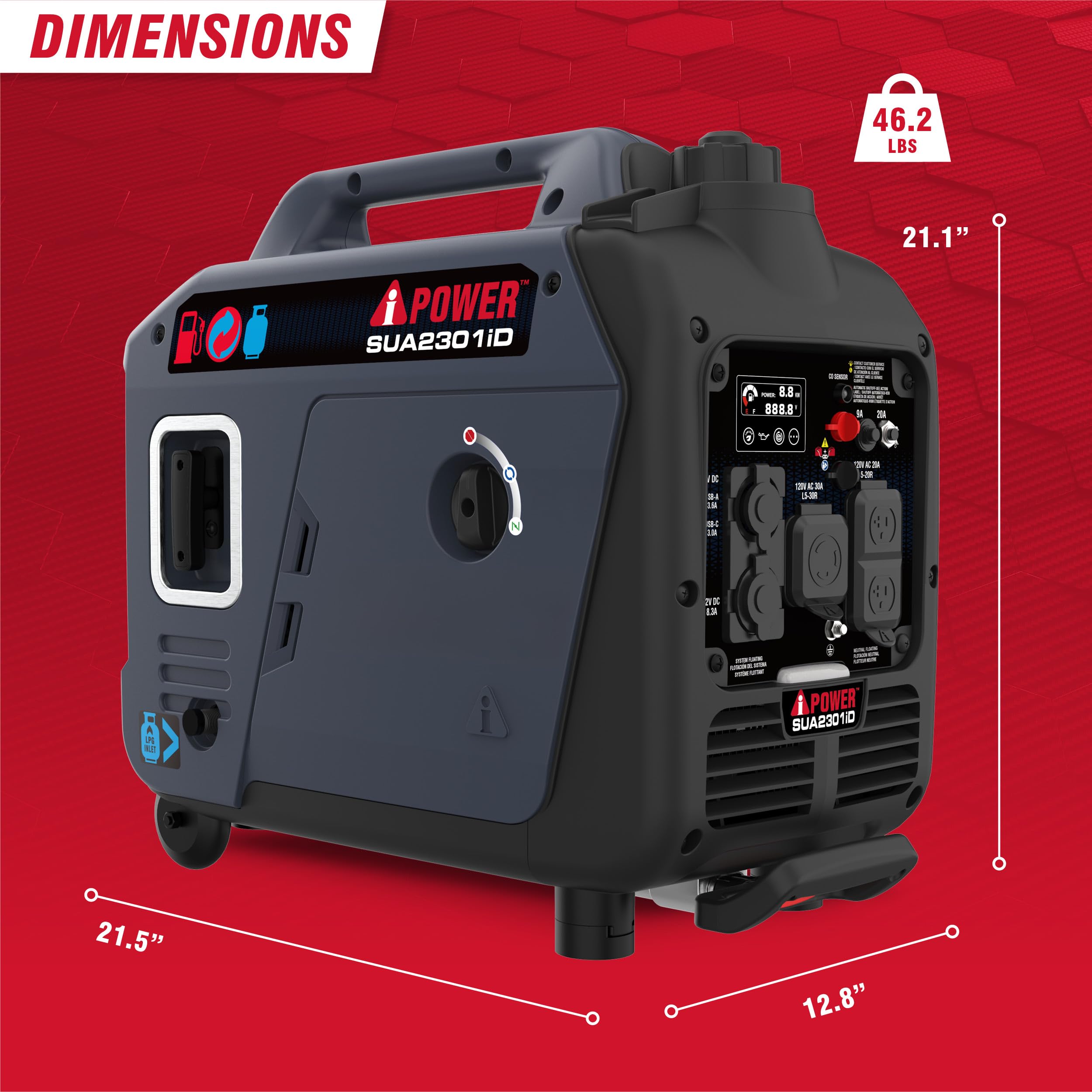 2300 Watts Portable Inverter Generator With CO Alert & Llluminated SUA2301i