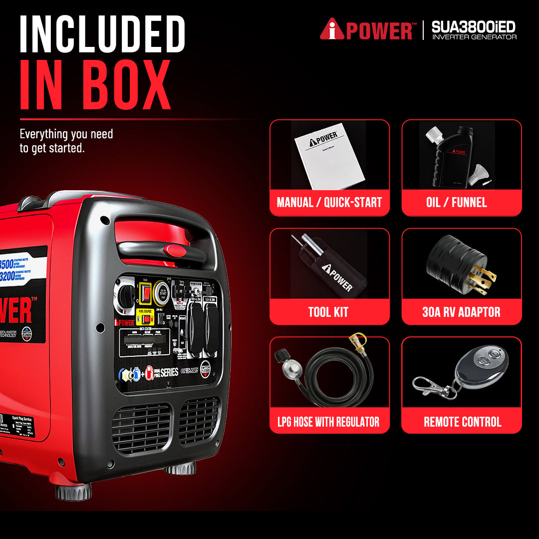 3800W Dual Fuel Portable Inverter Generator Electric start With CO Alert SUA3800iED