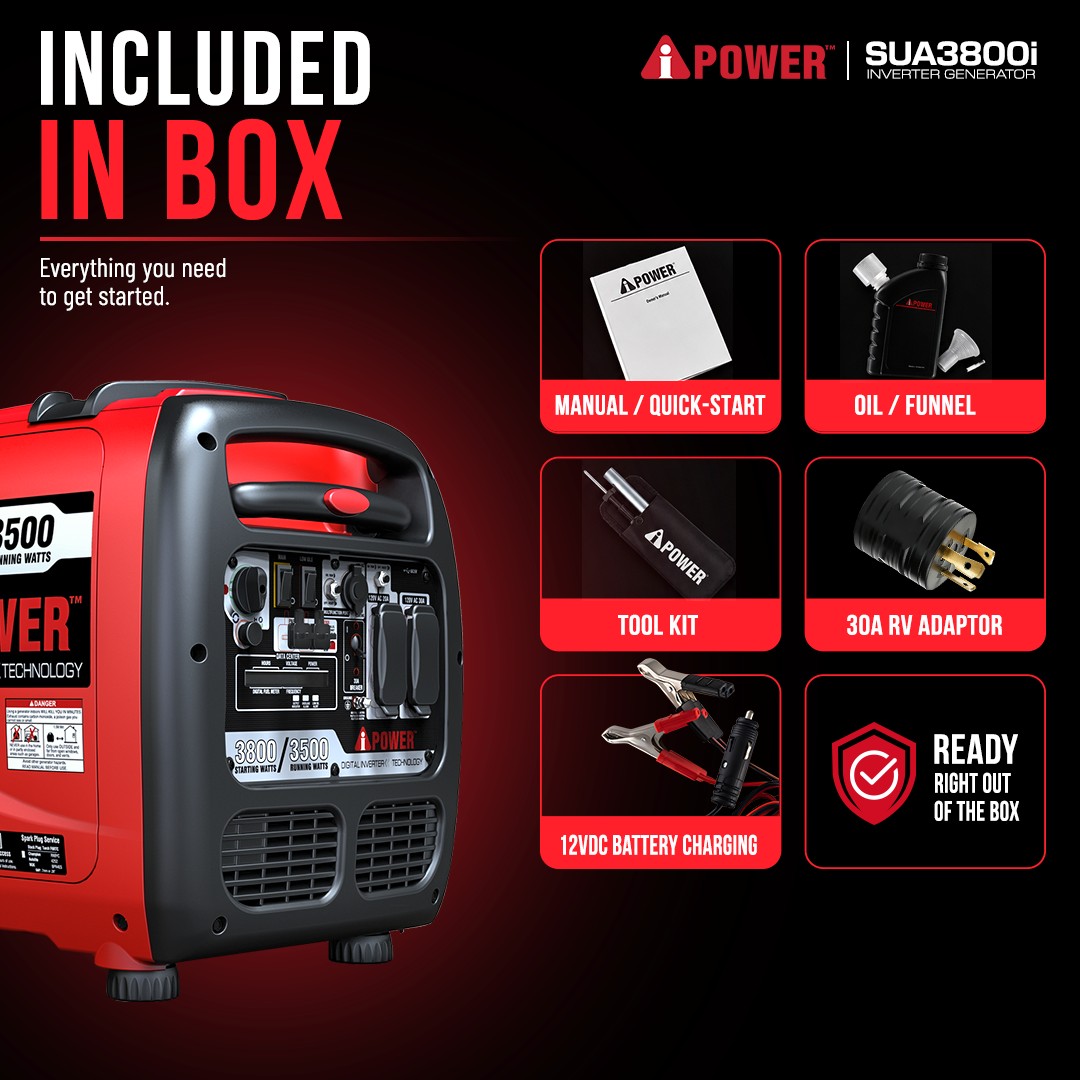 3800W Portable Inverter Generator for RV, Camping & Home Backup - SUA3800i