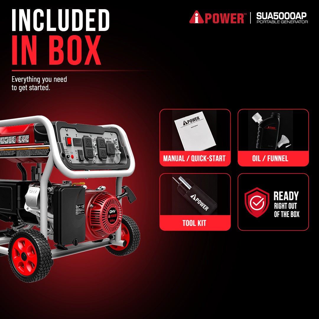5000 Watt Portable Gas Generator with CO Sensor, 120V/240V Backup Generator for Home, RV & Jobsite-SUA5000AP