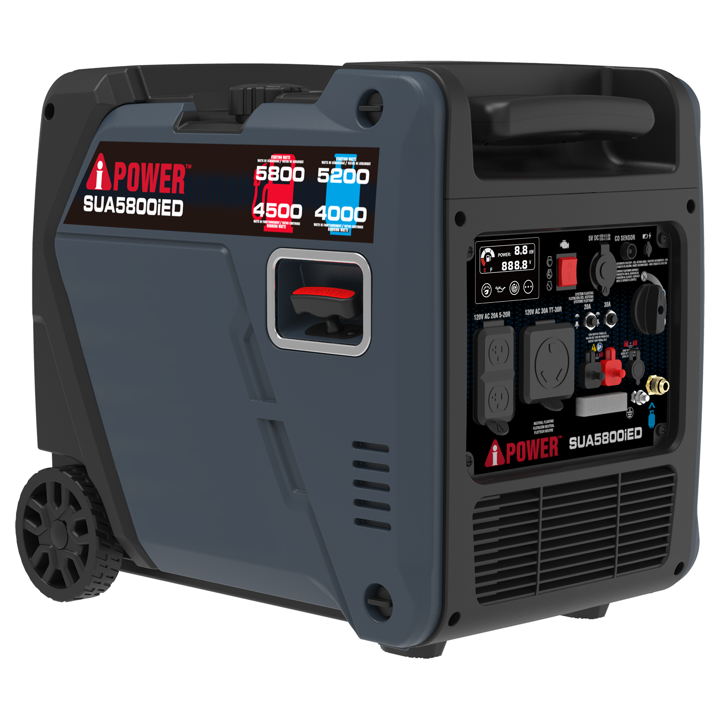 5800W Dual Fuel Portable Inverter Generator Electric Start With CO Alert