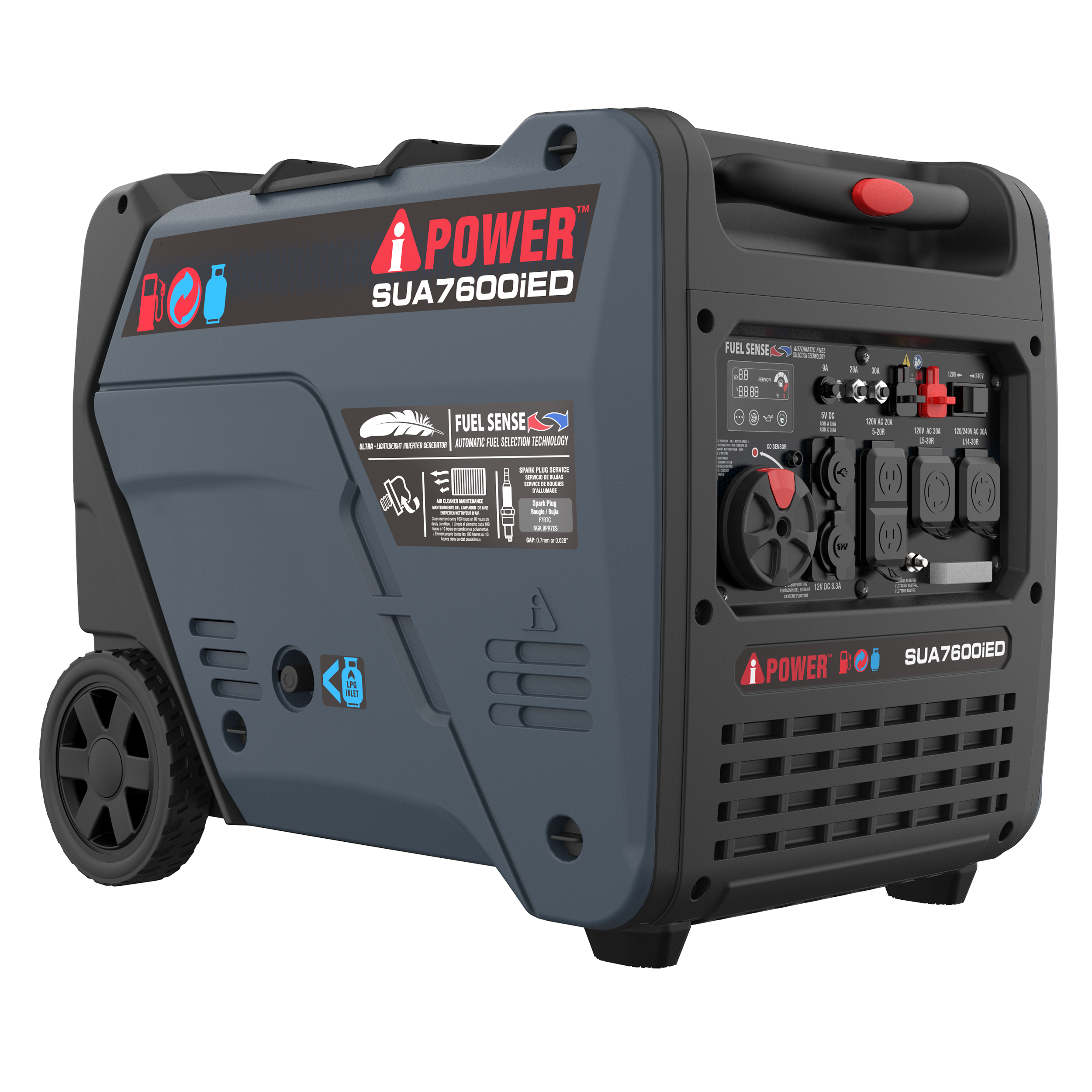 7600W Dual Fuel Portable Inverter Generator,Electric Start with CO Sentry SUA7600iED