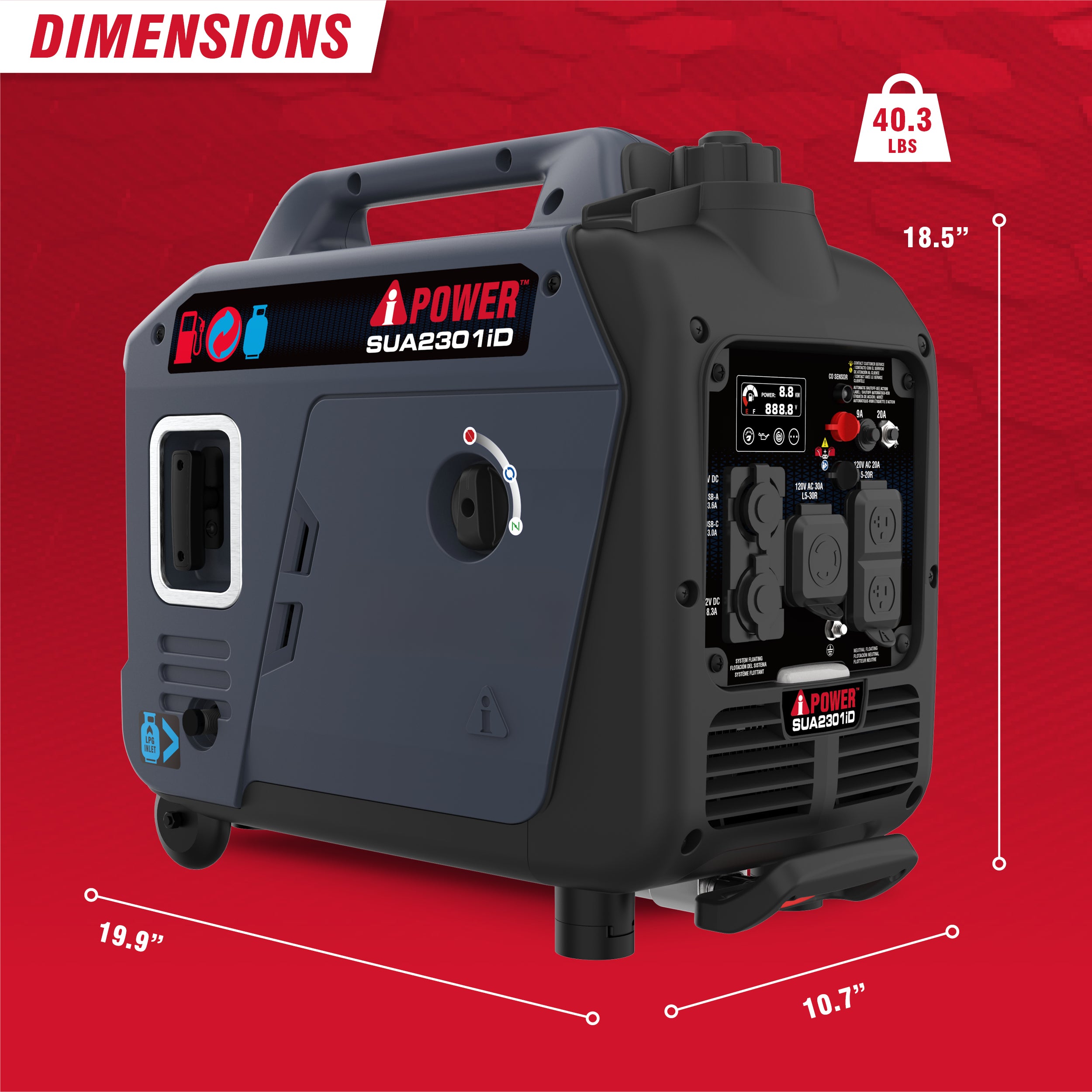 2300W Dual Fuel Portable Inverter Generator With CO Alert SUA2301iD