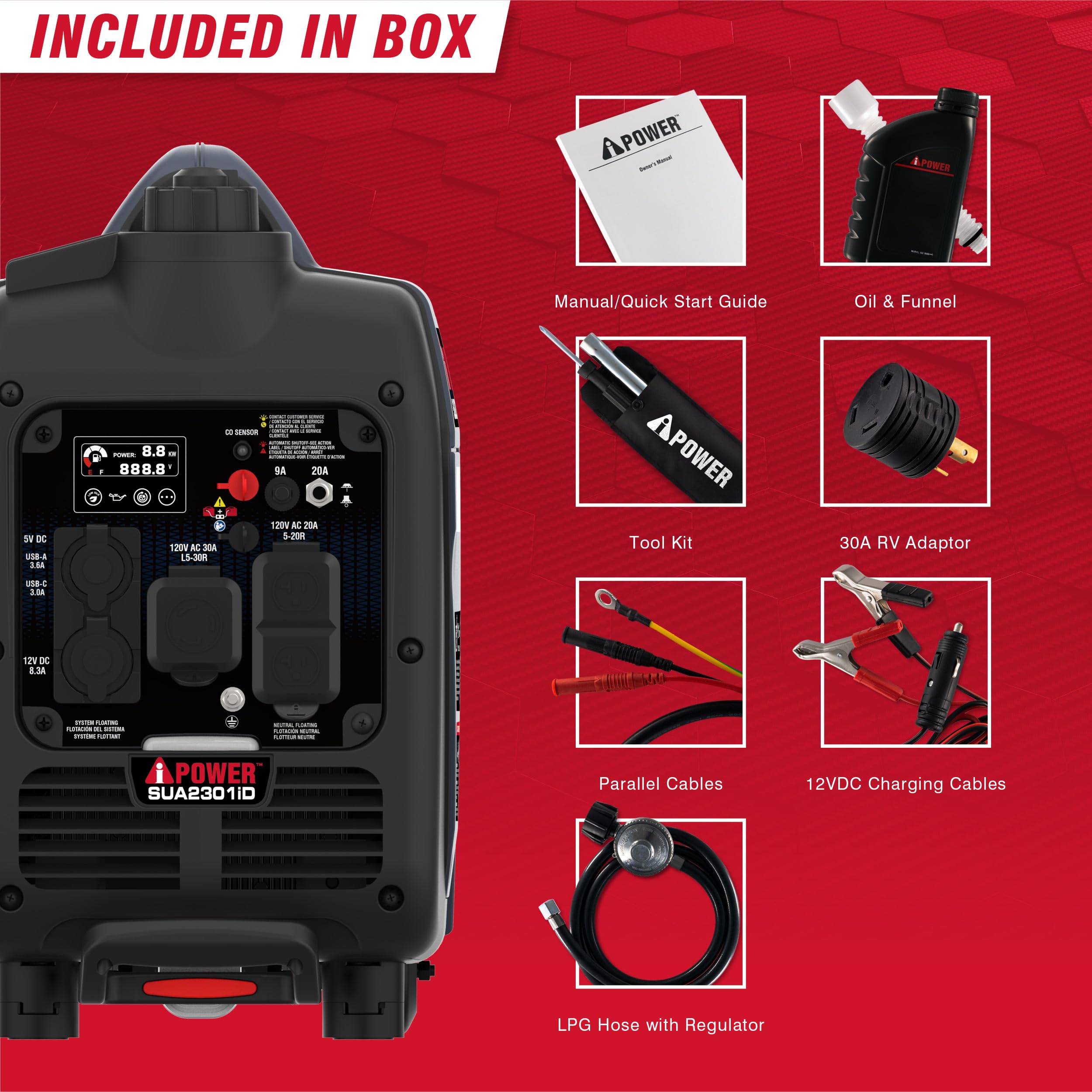 2300W Dual Fuel Portable Inverter Generator With CO Alert SUA2301iD